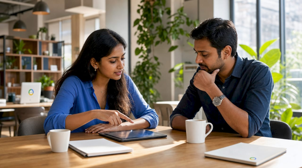 Client and marketer discussing retainer terms